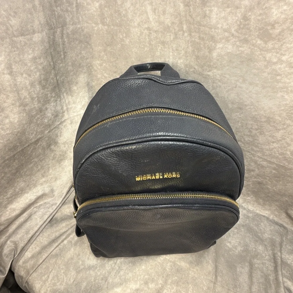 Michael Kors Zip Backpack Large Pebble Leather Navy Blue 14